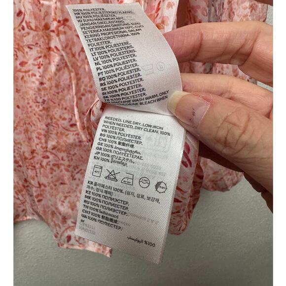 NWT H&M Floral Ruffle Tie-Neck Crêpe Blouse Peach Pink L - Picture 11 of 13